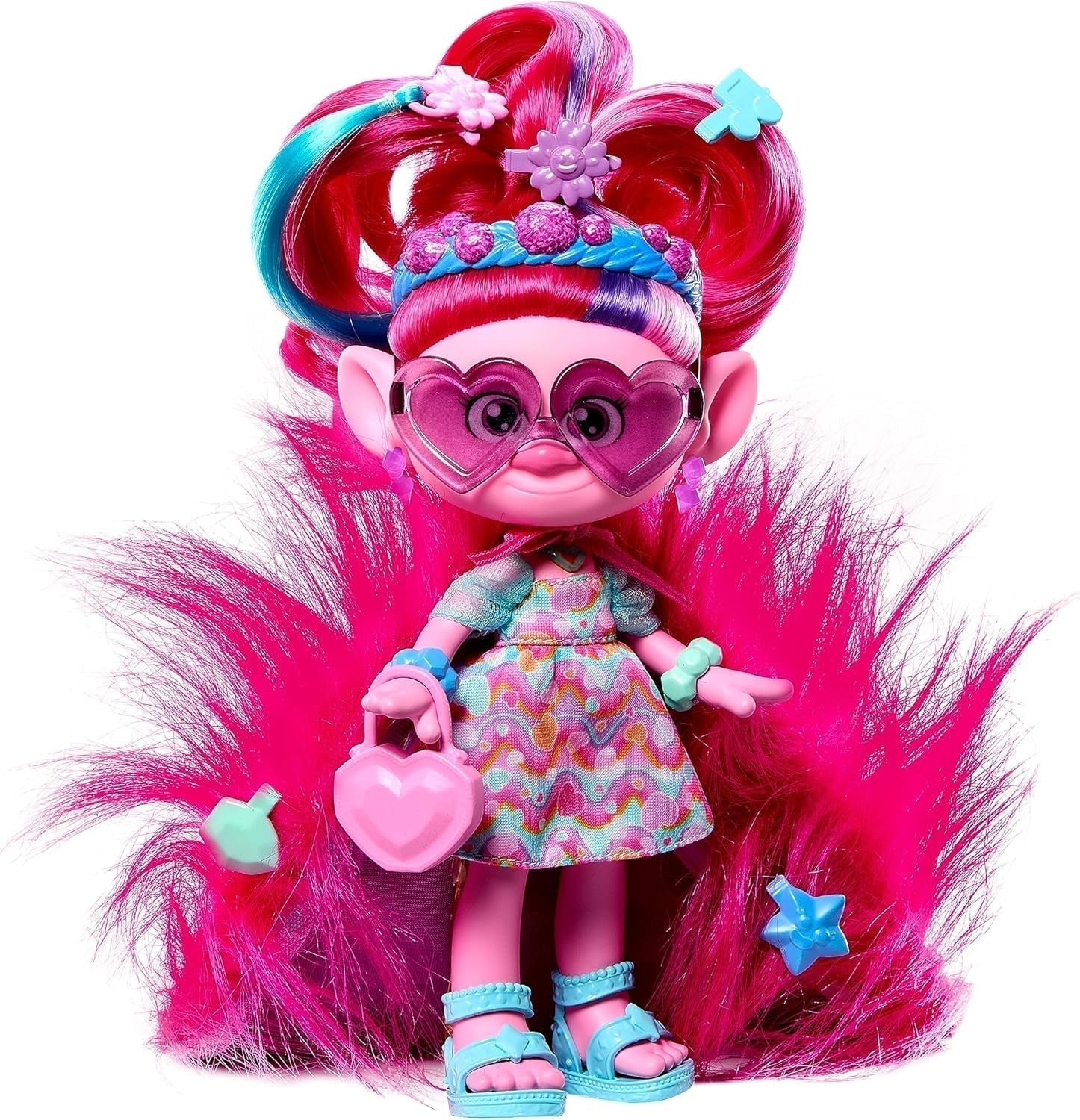 Mattel DREAMWORKS TROLLS Together Strong - Hår-Tastic Queen Poppy Fashion Doll - 15+ tilbehør, Glitter Kam, Vaskbar Glitter Gel, Alder 3+ HNF25 Naty Shop Poppy Dolls Plys lodnet hår