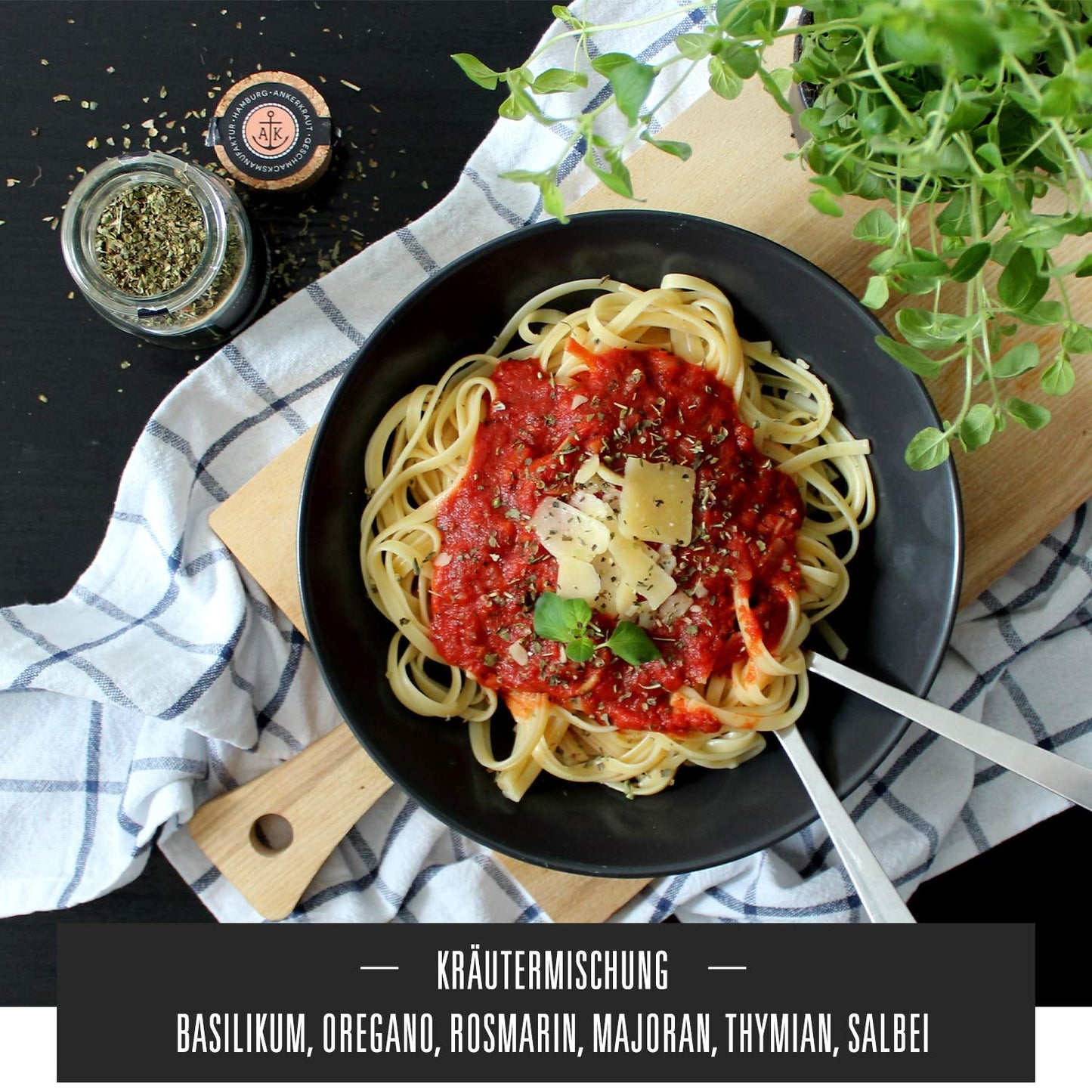 Ankerkraut Italienische Kräuter, Mediterranes Universalgewürz für Pasta, Pizza og Salade, 25 g im Korkenglas