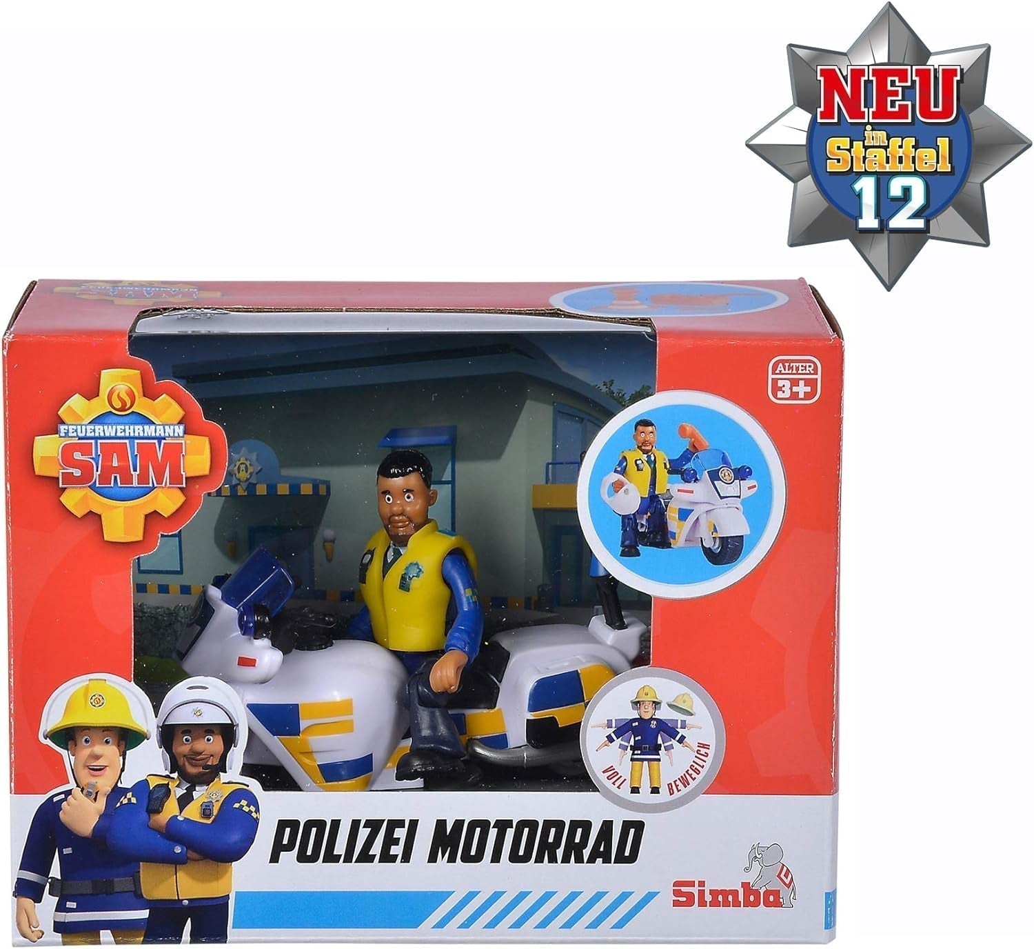 Simba 109251092 - Politimotorcykel Brandmand Sam, Med Malcolm-figur, Med tilbehør, Sæson 12, Fra 3 år Actionfigurer Naty Shop