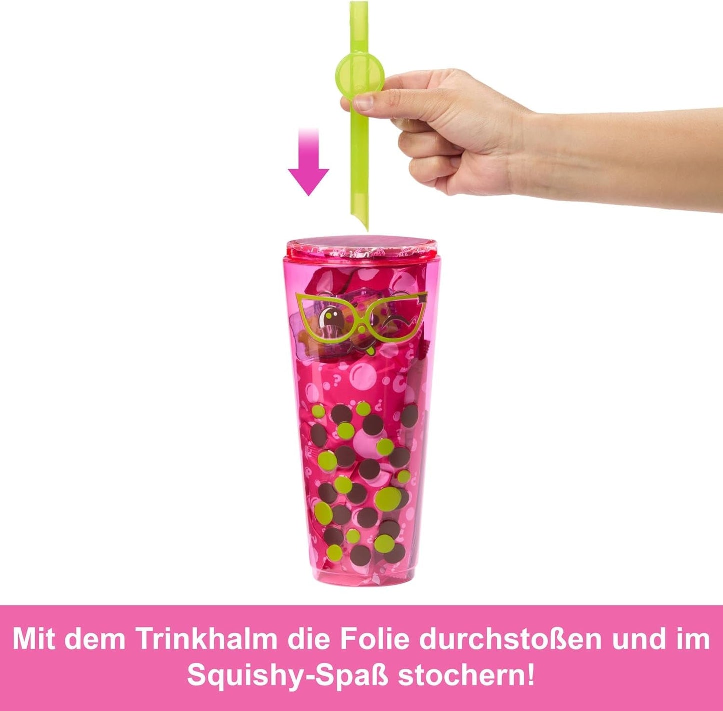 Barbie Pop Reveal Bubble Tea-dukke og tilbehør, duftende Berry Bliss-modedukke med kæledyr, 8 overraskelser, inkluderer farveskifter, opbevaringskop, HTJ20