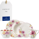 Villeroy & Boch Mariefleur Startersæt, Assorterede farver, Tåler opvaskemaskine, Tåler mikroovn, Spisesæt til 2, Blomsterstel, Spisestel, Kombinationssæt, Premium Porcelæn