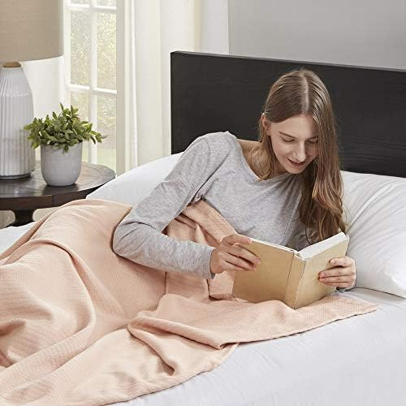 Madison Park Luksus flydende bomuld Høj kvalitet Blødt Komfortabelt 100 % ringspundet bomuldstæppe til seng Sofa eller sofa Blush Fuld/Dronning dyner & dyner Naty Shop
