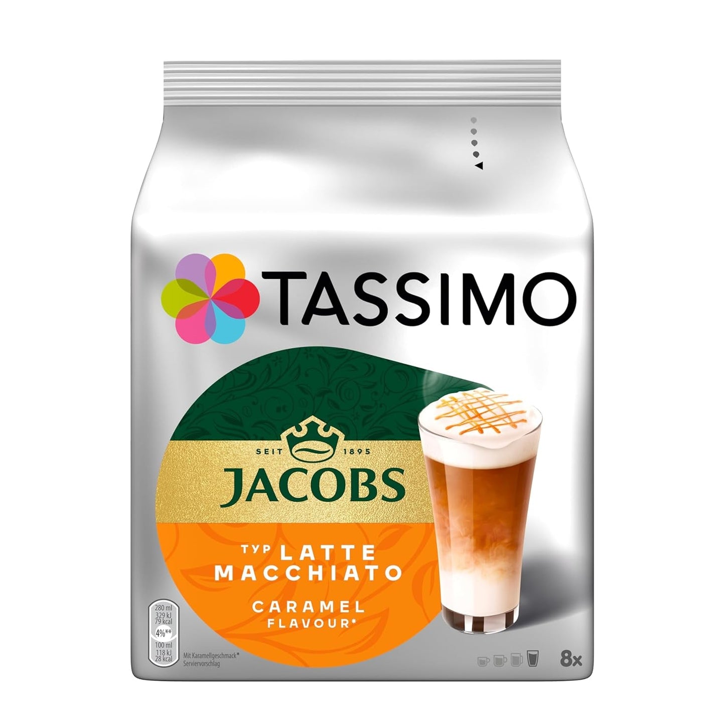 Tassimo Kapseln Jacobs Typ Latte Macchiato Caramel, 5 x 8 puder, 40 Kaffeekapseln