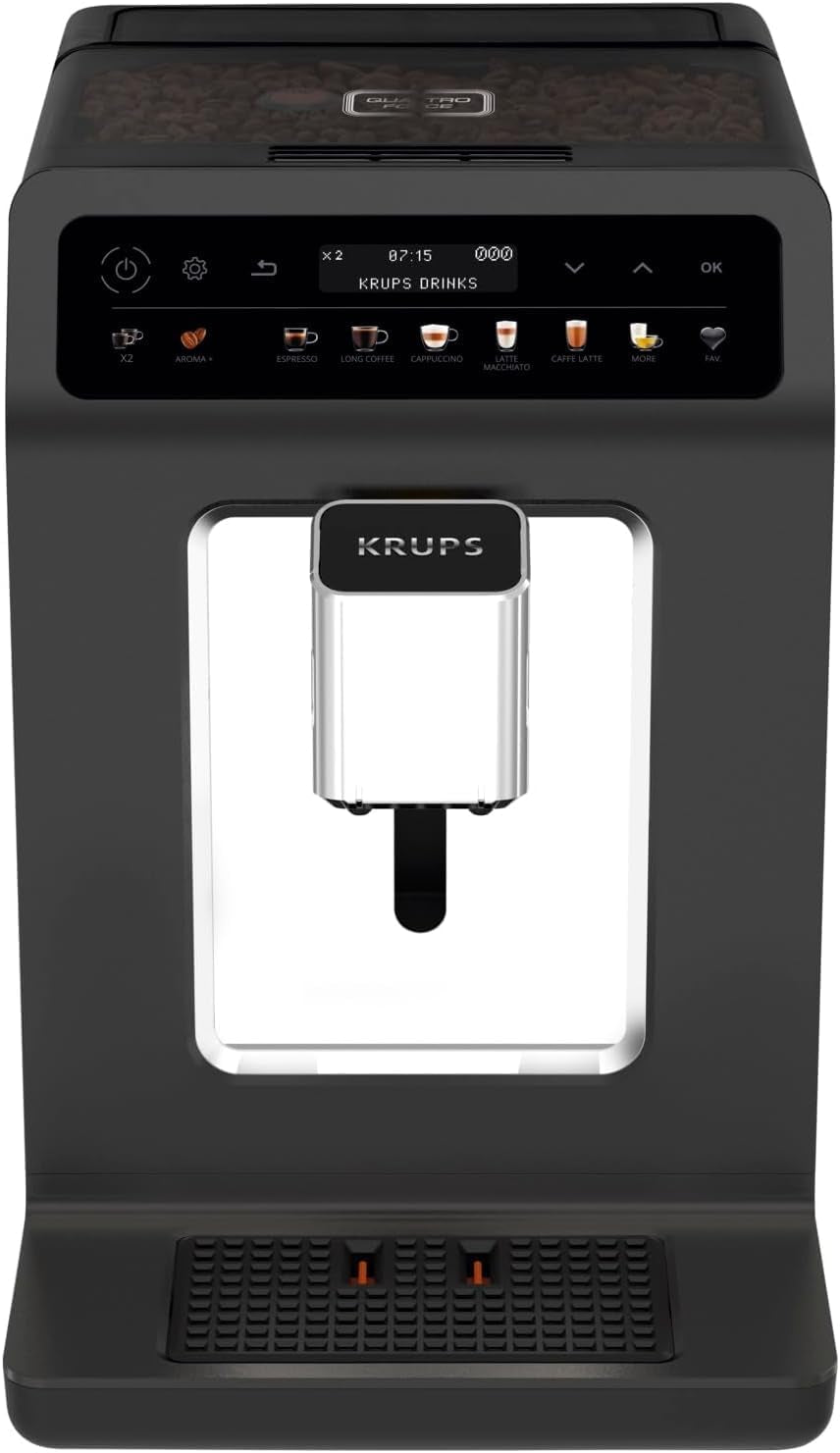 KRUPS Evidence One automatisk espressomaskine med mælkeslange, one-touch cappuccino, 12 specialdrikke, 2-kopps funktion, farvedisplay, espressomaskine, TÜV certifikat, sort, EA895N10