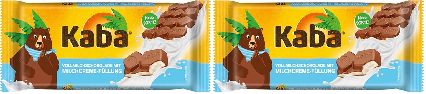 Kaba sødmælk og mælkecreme chokoladefyldt chokoladebar 90 g bar smeltende chokolade med letmælk creme og Kaba original smag (pakke med 2)