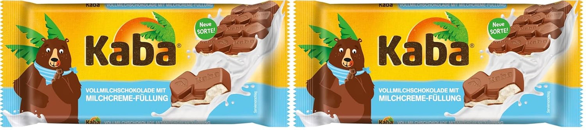 Kaba sødmælk og mælkecreme chokoladefyldt chokoladebar 90 g bar smeltende chokolade med letmælk creme og Kaba original smag (pakke med 2)