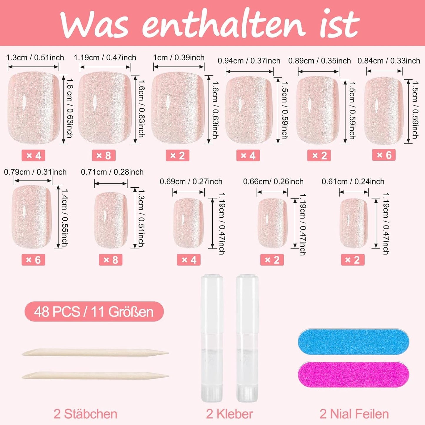 Kiiwah 48 stk. korte firkantede negle Pink kunstige negle lim på korte neglespidser falske neglespidser