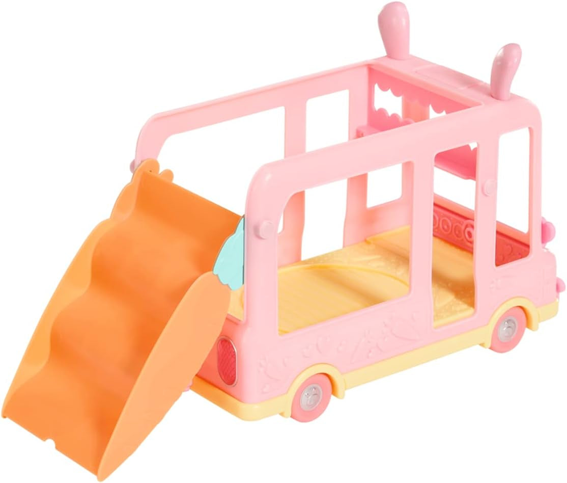 BABY født 904763 Baby Surprise Bus - pink mini dukke legetøjsbus med 2 eksklusive dukker, tredobbelt klapvogn, gynge, karrusel, rutsjebane og tredobbelt gynge.