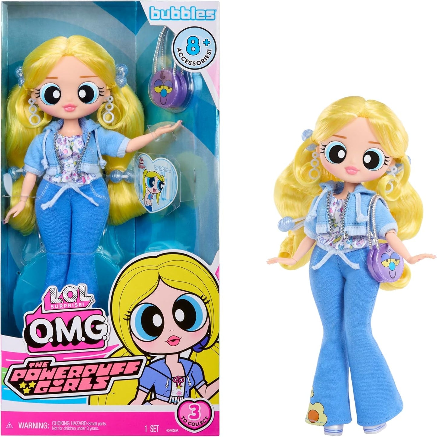L.O.L. Overraskelse! OMG The Powerpuff Girls Puppe - Bubbles - Enthält 1 Modepuppe, Inklusive Outfit og Accessoires, 3 til Sammeln