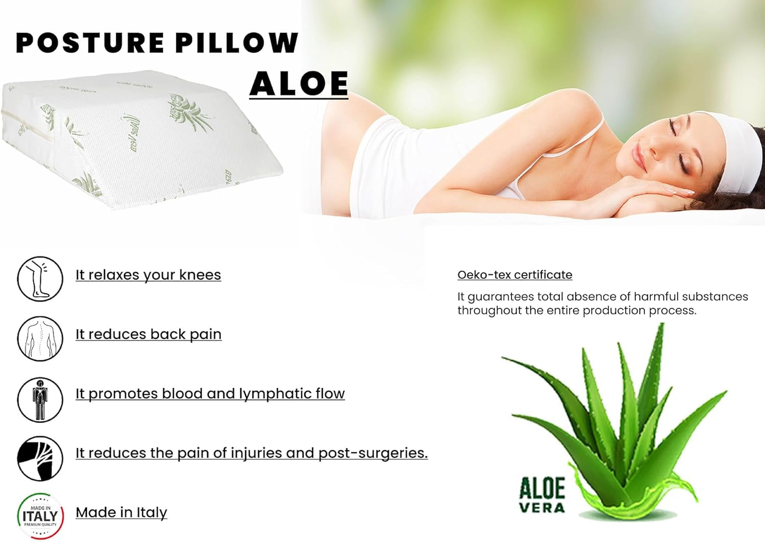 Italiensk sengetøj Aftagelig fodstøttepude, Aloe, 61X50X17 cm Naty Shop Standardpuder