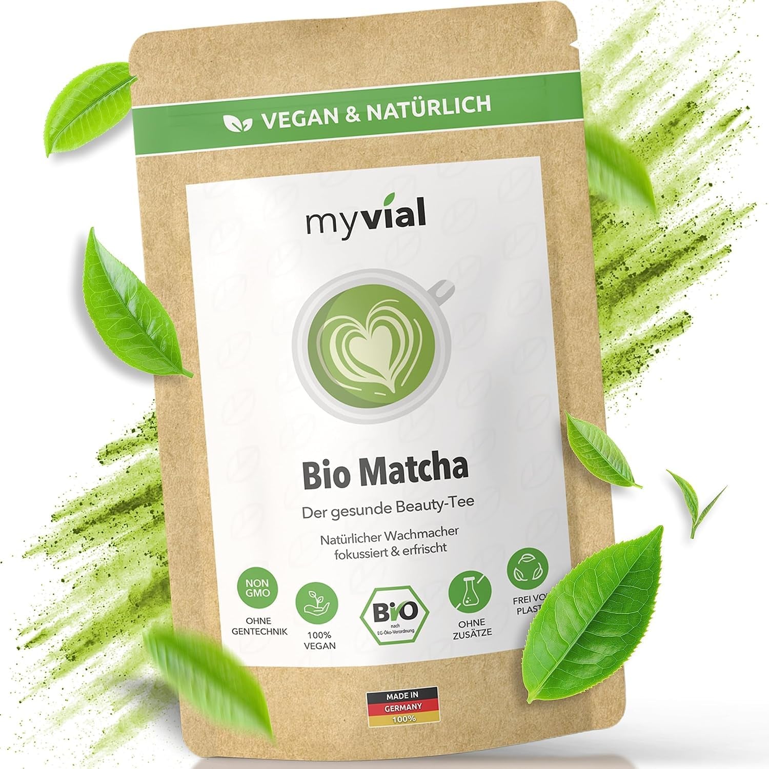 Økologisk Matcha Tea Premium Pulver 100g Grøn te af højeste kvalitet fra Japan Kagoshima - Perfekt til Smoothie Matcha Latte Japansk grøn te Vegansk uden tilsætningsstoffer Plastfri emballage