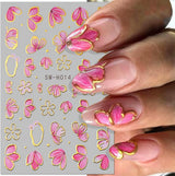 Guld Linie Schieber Rosa Nagelsticker Blumen 3D Flower Nail Sticker Sakura Blütenblätter Blumen Nagelaufkleber Frühling Sommer Floral Nagel Sticker Flowers Nagel Stickers Nageldesign Zubehör Nail Art