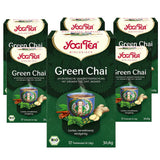 Yogi Tea Green Chai, økologisk ayurvedisk krydret te, blanding af kanel, mynte, grøn te, ingefær, kardemomme og nelliker, 6X17 teposer (i alt 102 teposer)
