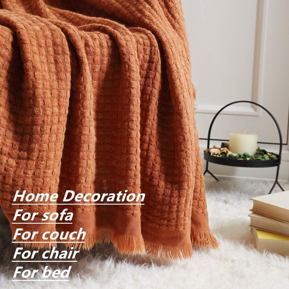 CREVENT Ruststrikket tæppe til sofa Sofa Stol Seng Boligindretning Blød Varm Hyggelig Letvægts Forår Sommer Efterår (127,8 X 152,4 cm Karamel / Brun / Brændt orange) CREVENT Senge og tæpper