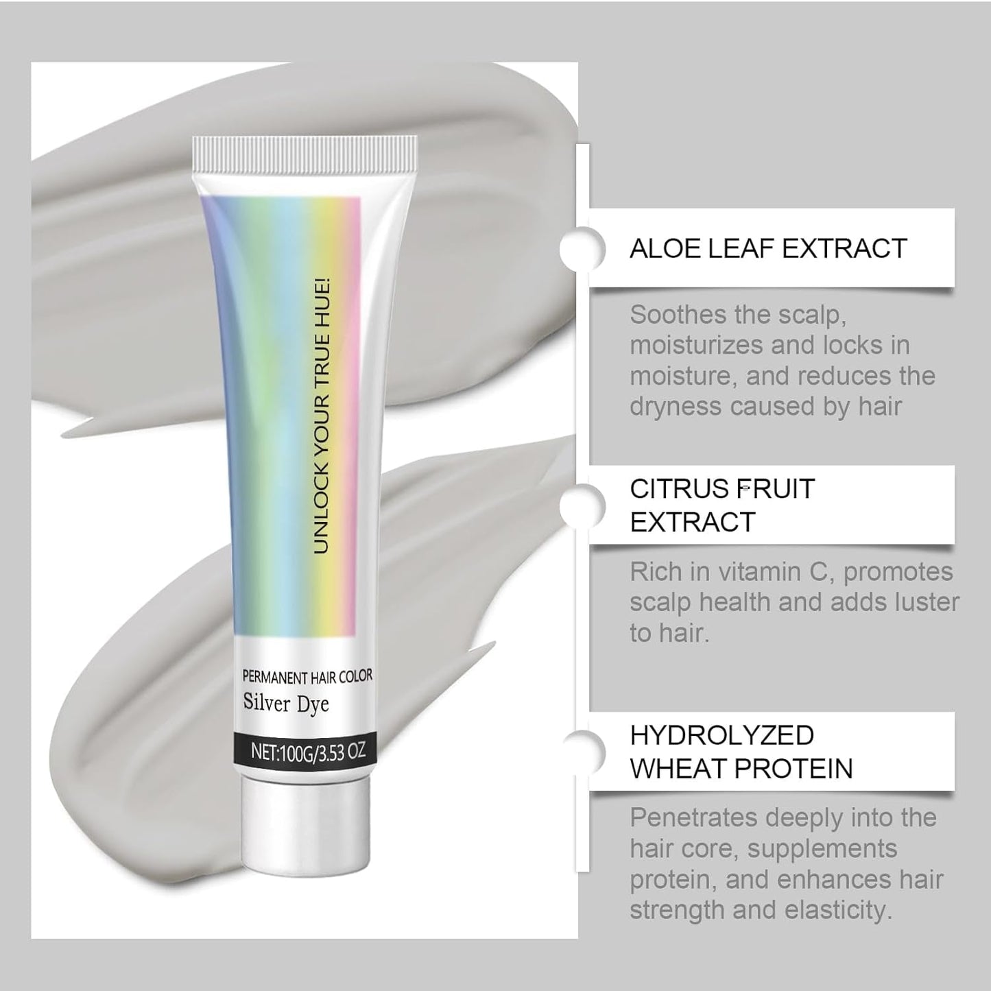 Hårfarve Sølv Sølv Grå Naturlig Hårfarve Creme Midlertidig hårfarve Creme Grå Hårfarve Creme Semi Permanent Sølv Hårfarve Til Alle Hårtyper 2 Stykker Naty Shop Hårfarve