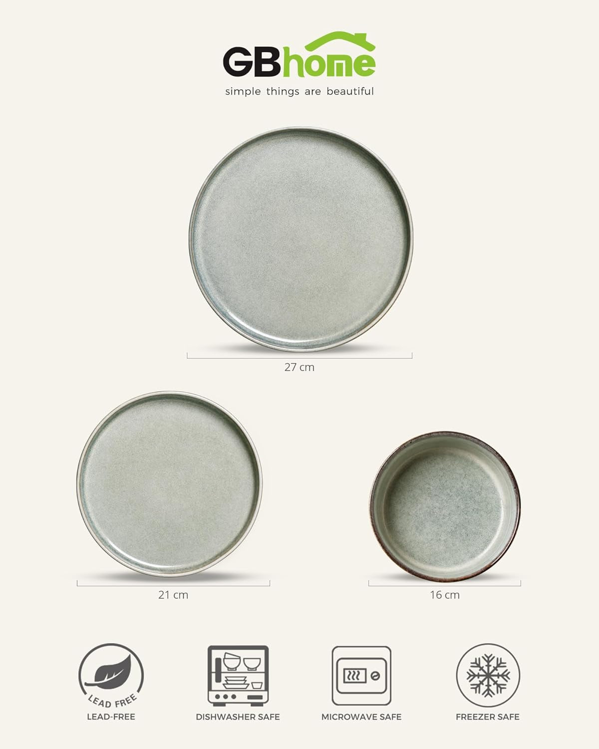 GBhome keramisk porcelænssæt til 6 personer 18 stykker Reactive Glaze Håndlavet porcelænsservicesæt Mikrobølge- og opvaskemaskine Tåler skål- og tallerkensæt