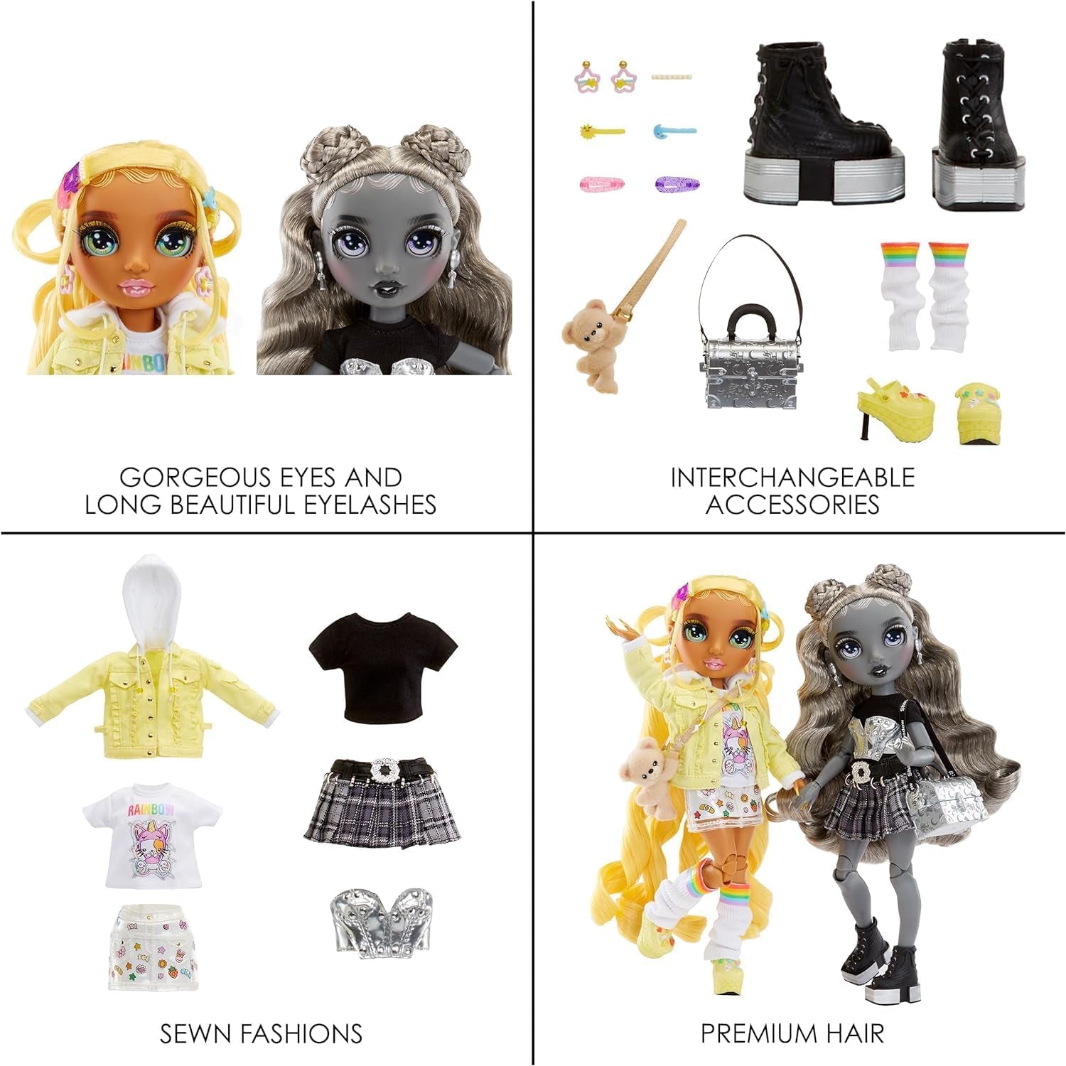 Special Edition Rainbow High Shadow High - Madison Twins Sunny og Luna - 2 modedukker i gult og gråt designertøj, mix og match med tilbehør - til samlere og børn 4-12 år
