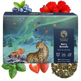 Blooms & Leopard Premium grønne teposer - Berry Borealis Blend med Hibiscus, Blåbær, Jordbær og Spearmint - 20 Pyramid teposer til varm eller kold te