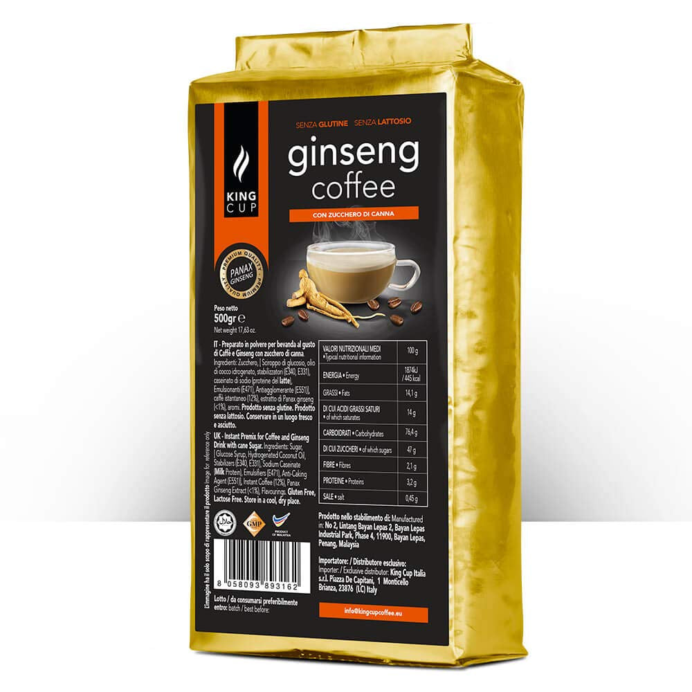 - 1 Verpackung mit 500 Gr Ginseng mit Brauner Canhrzucker-Löslichem Kaffeepulver zum Süßen, Ideal zum Adden zu Heißem Wasser, Glutenfrei, Laktosefrei og Gentechnikfrei