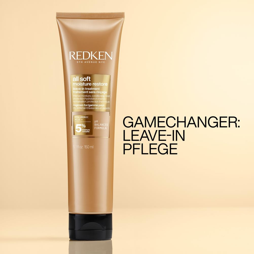 Redken hårmaske med hyaluronsyre til tørt hår, anti-frizz og varmebeskyttelse op til 230°C, All Soft Moisture Restore Leave-In Mask, 1 x 150ml Naty Shop Hair Mask