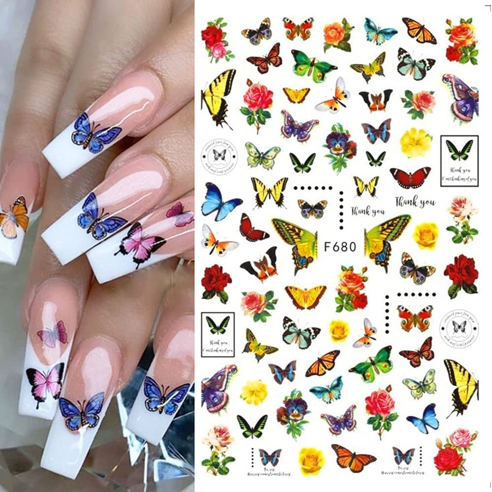 JMEOWIO Nagelsticker Schmetterling 8 Blätter Nagelaufkleber Selbstklebend Blau Schwarz Gold Schmetterling Nail Art Dekoration Nagel Design Tilbehør