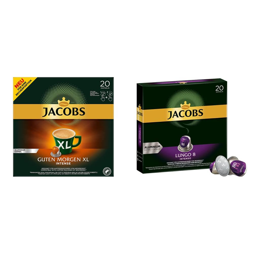 Jacobs Kaffeekapseln Guten Morgen XL Intense - 10er Pack (10 x 20 Getränke) & Kaffeekapseln Lungo Intenso, Intensität 8 af 12, 200 Nespresso®* kompatibel Kapseln, 10 x 20 Getränke