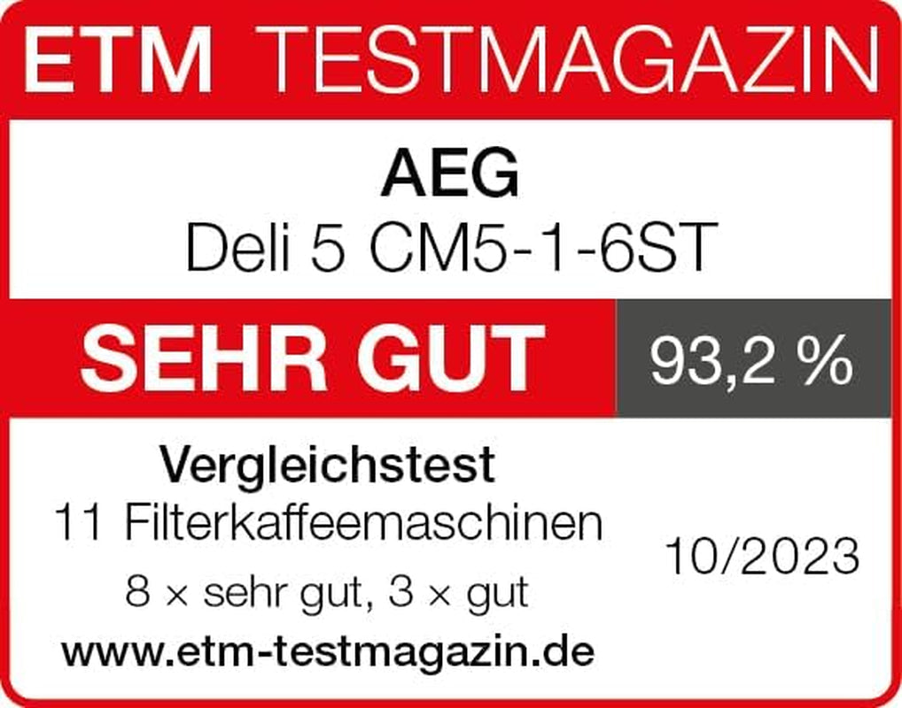 AEG Deli 5 espressomaskine, 1,5 l, programmerbar timer, holde varm funktion, sikkerhedsstop, vandstandsindikator, optimal dosering, anti-dryp funktion, rustfrit stål, CM5-1-6ST