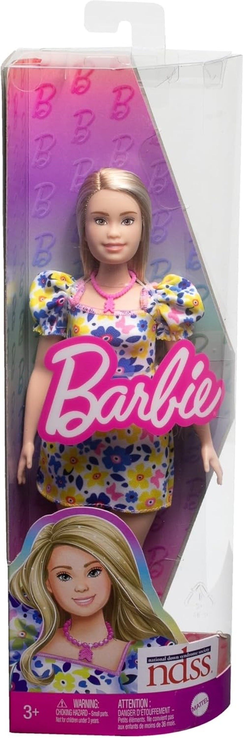 Barbie Fashionistas Doll, udviklet med National Down Syndrome Society, med blond hår og et moderne outfit i en blomstret kjole og hvide sneakers, til alderen 3 og opefter, HJT05