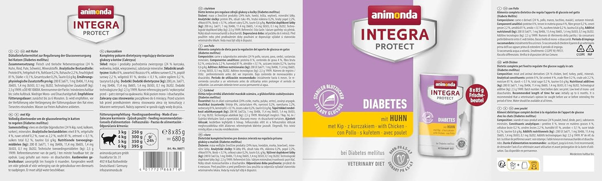animonda INTEGRA PROTECT vådfoder til diabetiske katte med hvalpe (8 x 85g), anbefalet af veterinærer til diabetes, komplet diætfoder til voksne katte, udviklet sammen med dyrlæger.
