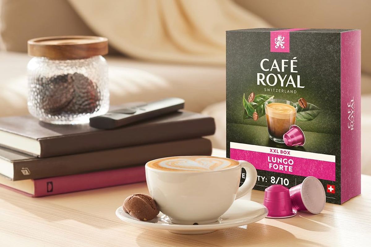 Café Royal Lungo Forte 36 Kapsel til Nespresso Kaffemaskine - 8/10 Intensitet - UTZ-certificeret Kaffeekapsel af Aluminium (Packung med 2)