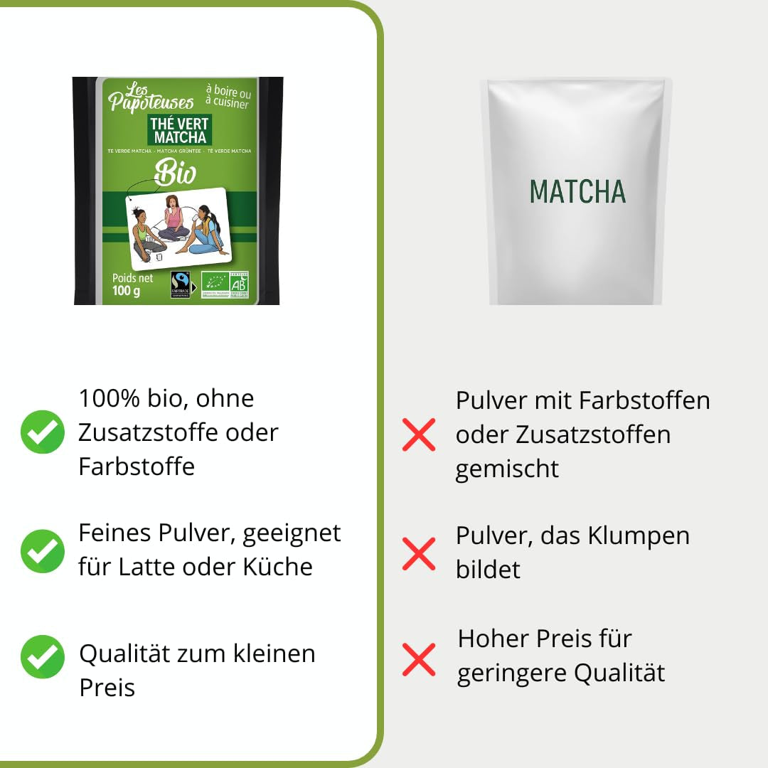 | Matcha økologisk pulver 100 g | Grøn te Matcha Powder Ceremoniel Grade | 100 % naturlig og førsteklasses kvalitet | Afgiftende te | Kompatibel med Matcha sæt, stilk, skål og glas.