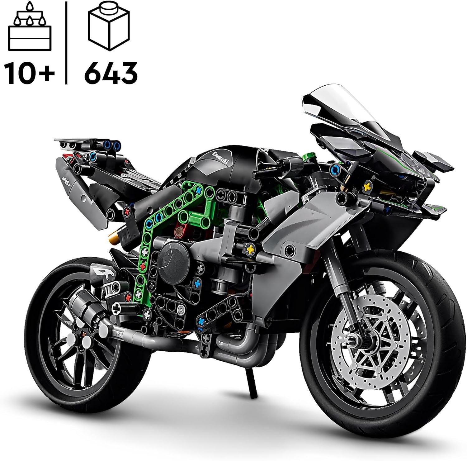 LEGO Technic Kawasaki Ninja H2R Motorcykel, Børn og voksne Fødselsdagsgave, Pynt, Legetøj, Model til drenge og piger fra 10 år+ 42170 Byggesæt Besuche den LEGO-Store