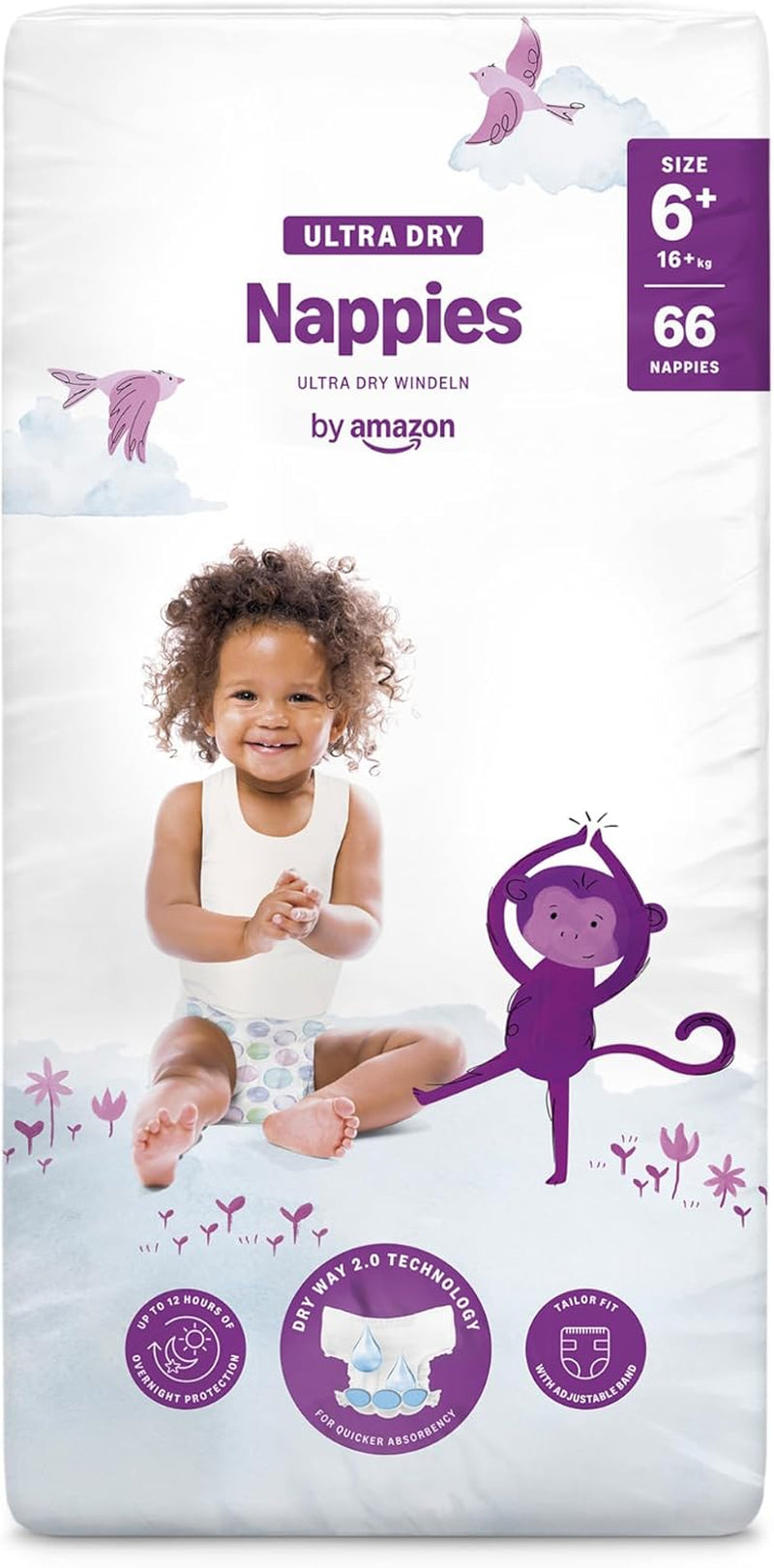 Amazon Ultra Dry Bleer, størrelse 1 (2-5 kg) - Månedlig æske, hvid, 96 antal (2 pakker af 48) (tidligere Mama Bear Brand, identisk produkt)