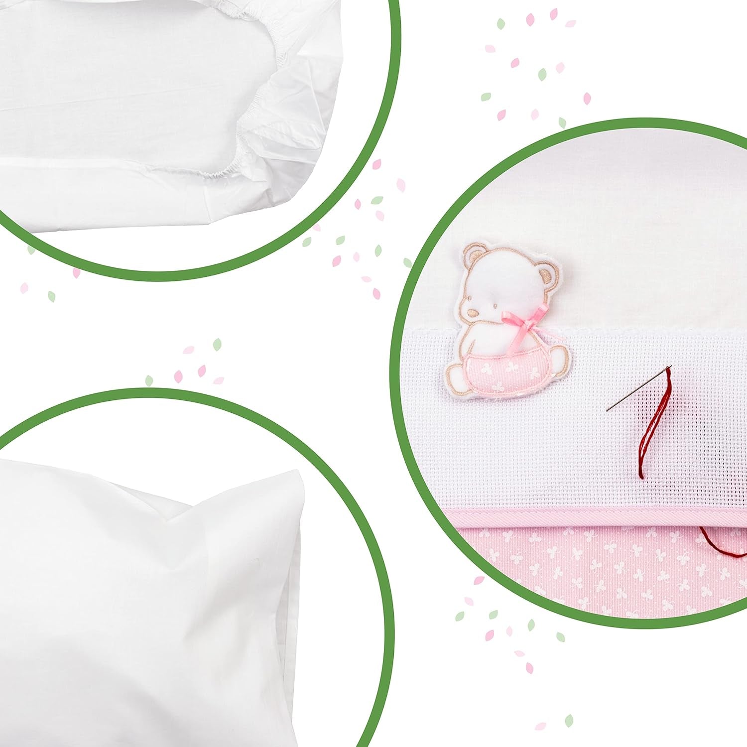 Hvidt og lyserødt sengetøj til barneseng, bestående af 1 dæklag, 1 toplagen med Aida-bånd til broderi og 1 pudebetræk, 100% bomuld, Made in Italy Dyner og dyner Naty Shop