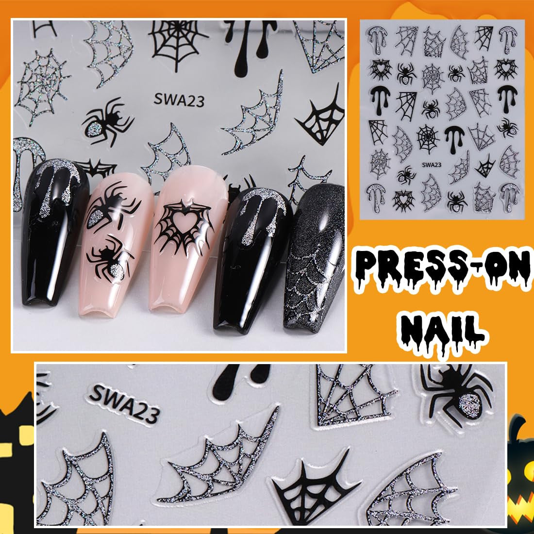 5 stk Halloween 3D negle stickers, 5D stereoskopiske negle stickers, negle dekorationer, negle design tilbehør