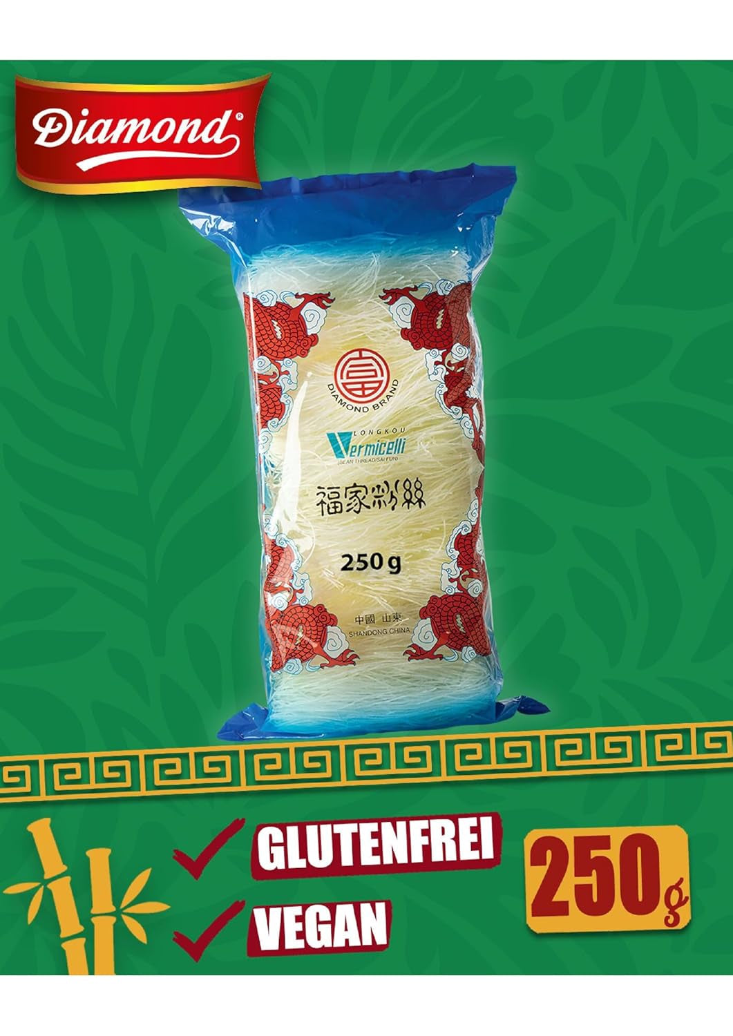 DIAMOND glasnudler, lange glasnudler, naturligt veganske og glutenfri - 1 x 250 g
