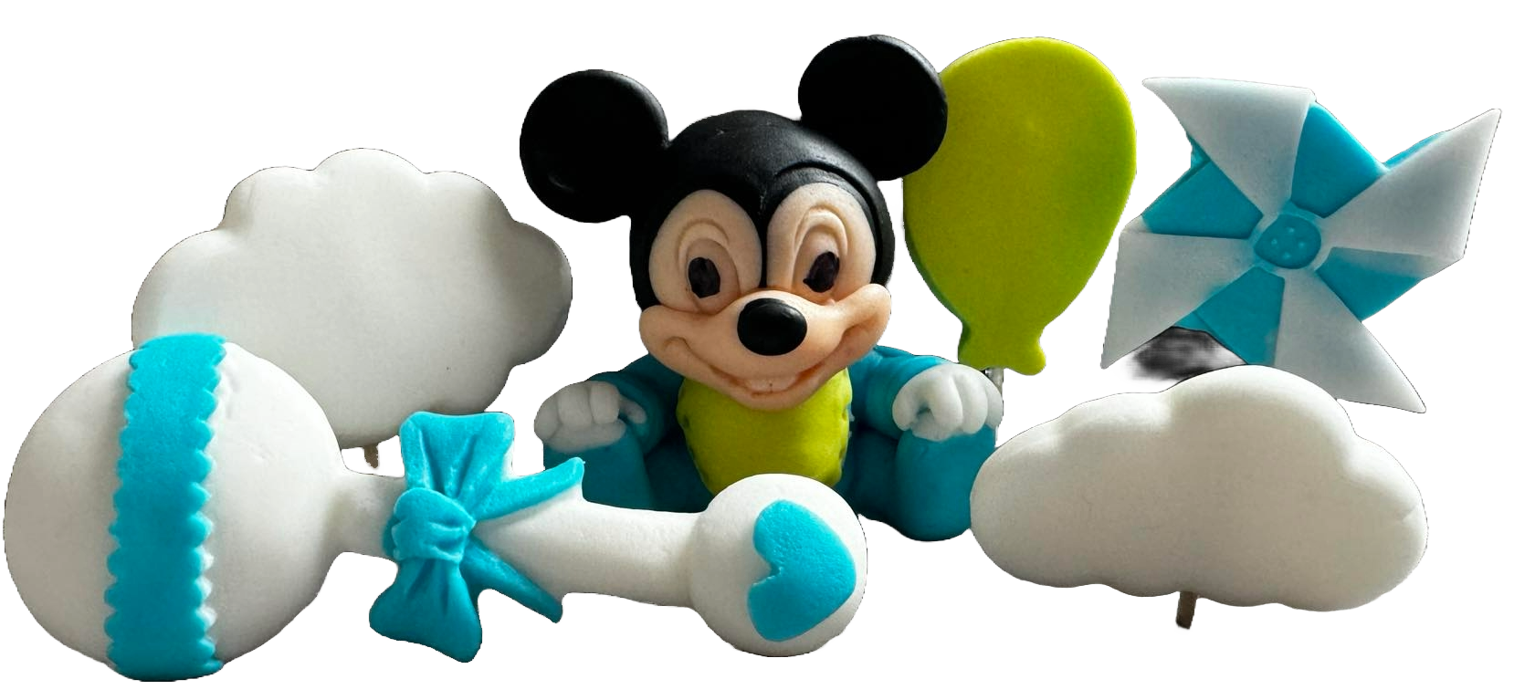 Sæt med 6 spiselige sukkerdekorationer, Mickey Mouse Sugar Paste Decorations Naty Shop