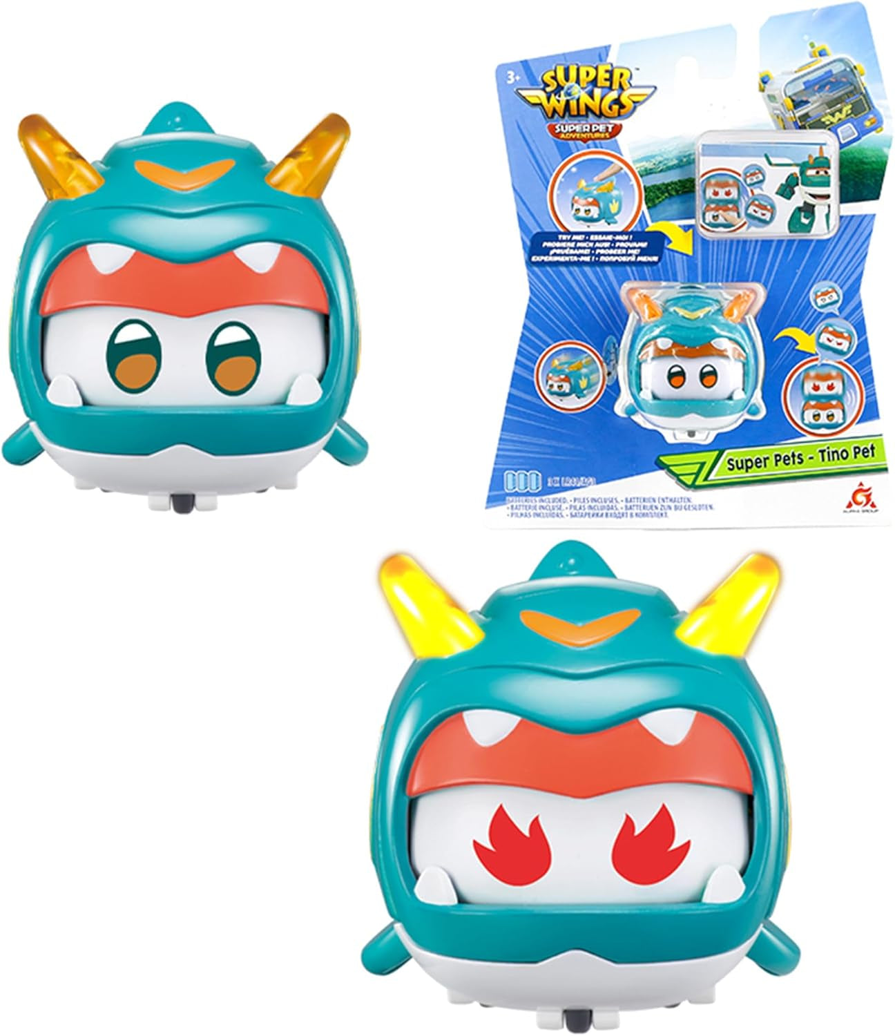 Super Wings Super Pets 4 STK Shine, Golden Boy, Jerome, Ellie Skiftbar ansigtsudtryk Lyneffekt Bærbart legetøj til 3 4 5 6 7 8 år gammel dreng Pige 2 tommer actionfigurer Naty Shop Tino