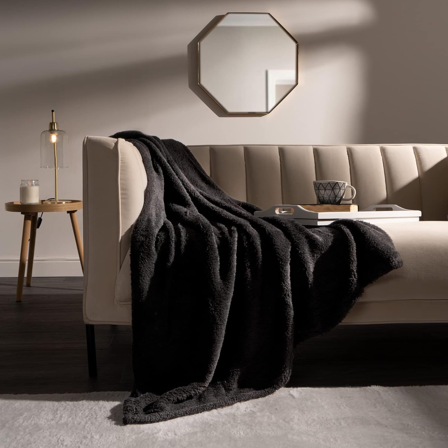 Brentford's Teddy Fleece Tæppe Stort Sengetæppe Plys Super Blød Varm Sovesofa Sengetæppe Sort - 150 X 200 Cm Senge og tæpper Besuche den Brentfords-Store