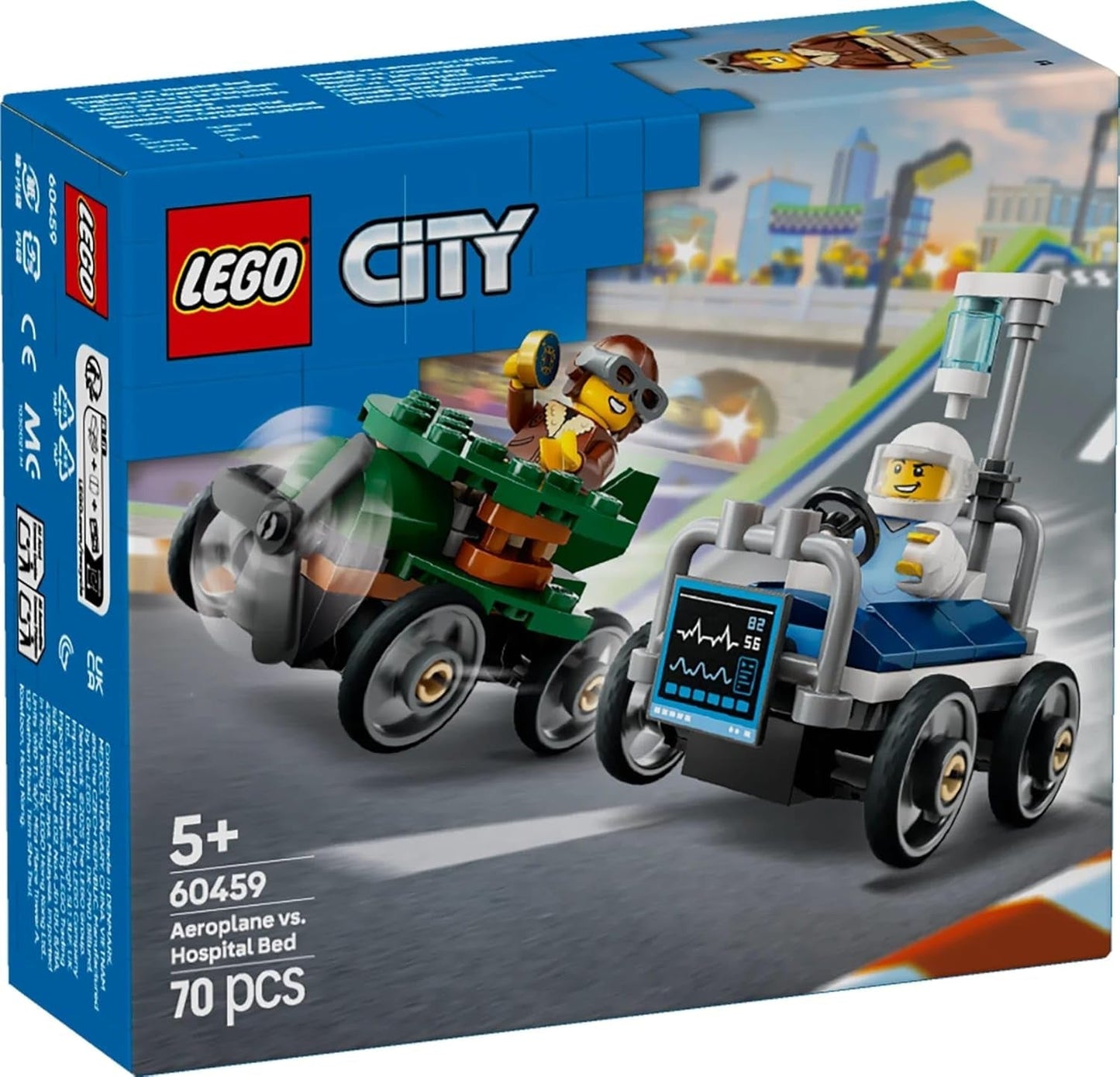 LEGO City Airplane vs. Hospitalsseng Racerbilsæt - Sæbekasselegetøj til drenge og piger fra 5 år - Byggesæt med 2 minifigurer - Fødselsdags- og feriegave 60459 Byggesæt Besuche den LEGO-Store