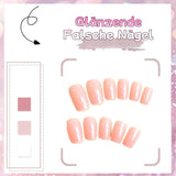 24 stk Pink ensfarvede falske negle selvklæbende neutrale falske negle Medium firkantet blød gel til kvinder DIY fuld dækning Glitter falske negle