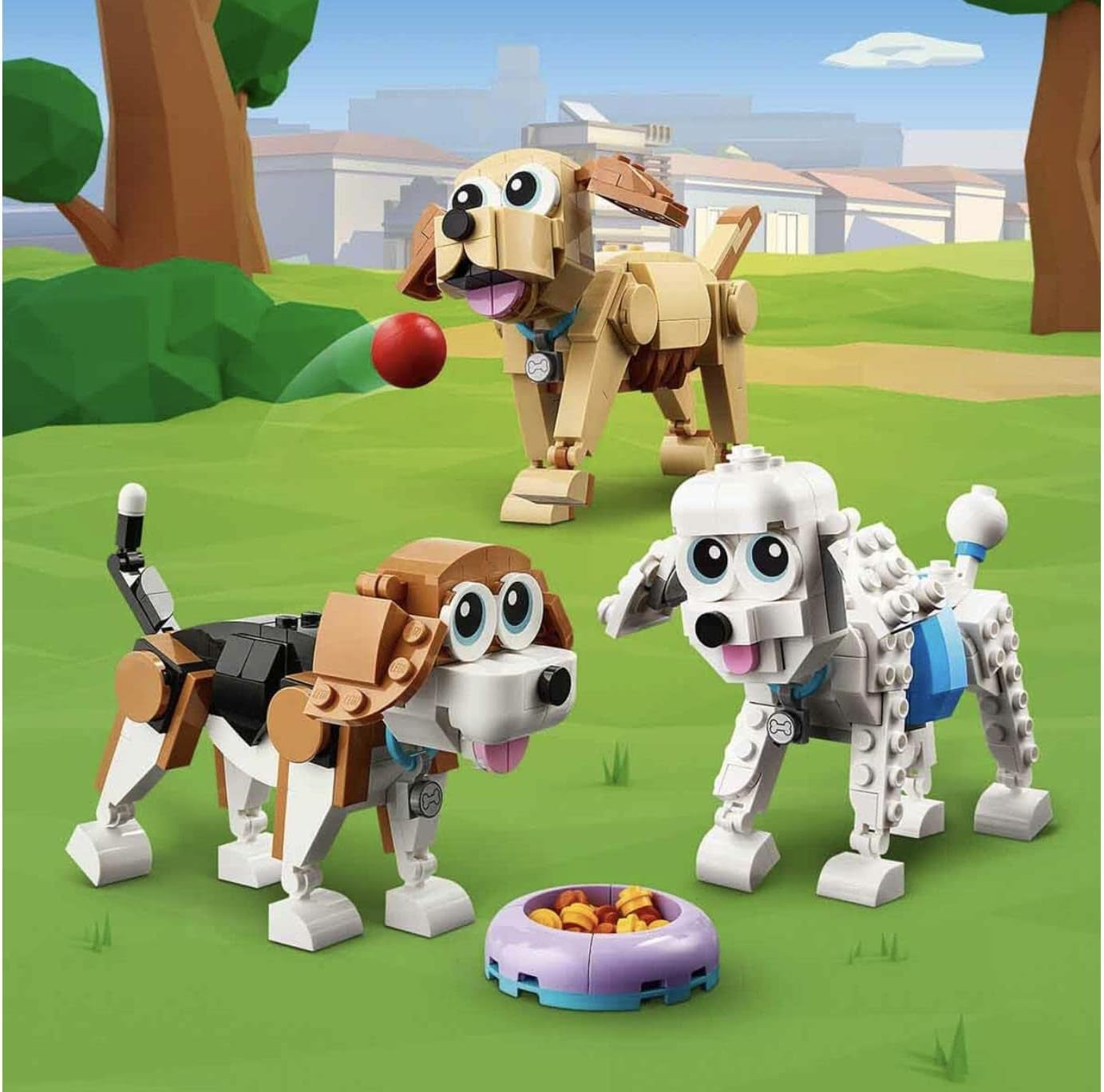 LEGO 31137 Creator 3-i-1 sødt hundesæt med dyrefigurer Gravhund, mops, puddel og mere, Legetøj til børn på 7+, gave til hundeelskere Byggesæt Besuche den LEGO-Store