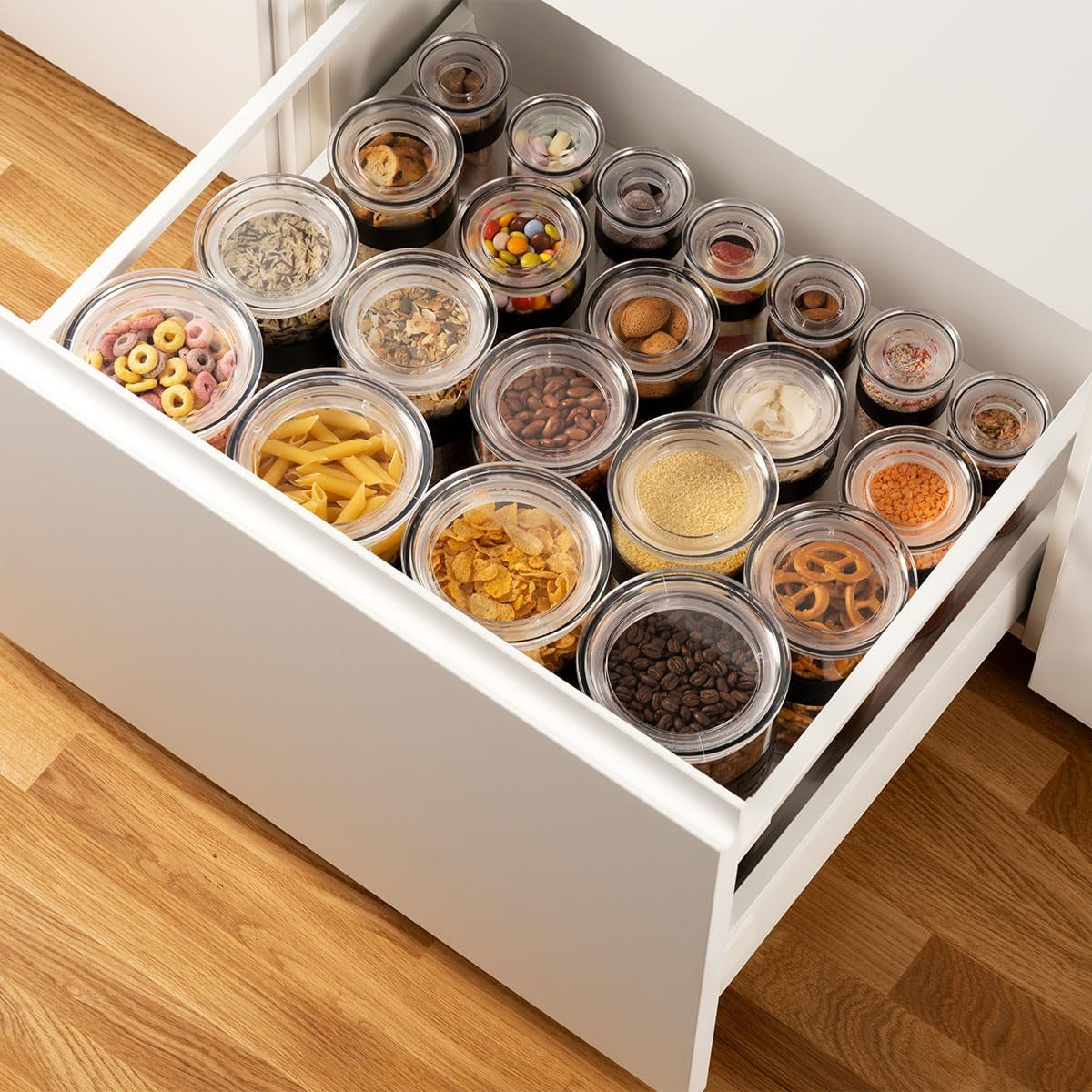 BODUM PRESSO opbevaringsglas, plastik, sorte, 4 x 0,25 l, 3 x 0,6 l, 3 x 1 l, 2 x 2 l Fødevarekasser Naty Shop