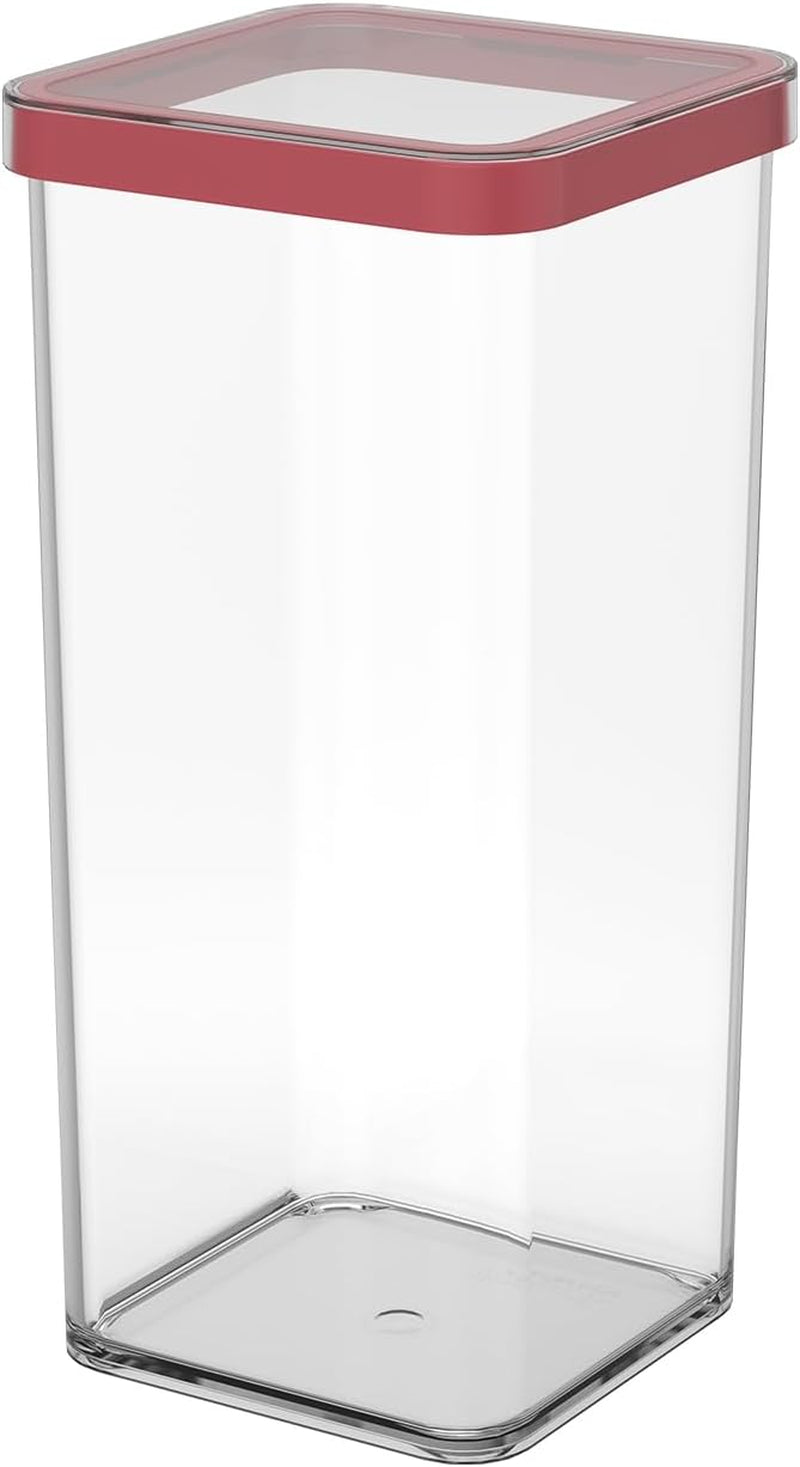 Rotho Loftsæt med 5 opbevaringskrukker med låg, forskellige størrelser, madplast (PP) BPA-fri, gennemsigtig/rød, (21,4 x 21,4 x 23,5 cm) madopbevaringsbokse Naty Shop 1,5L