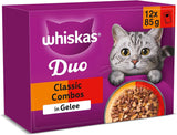 WHISKAS Duo-poser til vådfoderportioner, multipakke, klassisk kombination i gelé, 12 x 85 g