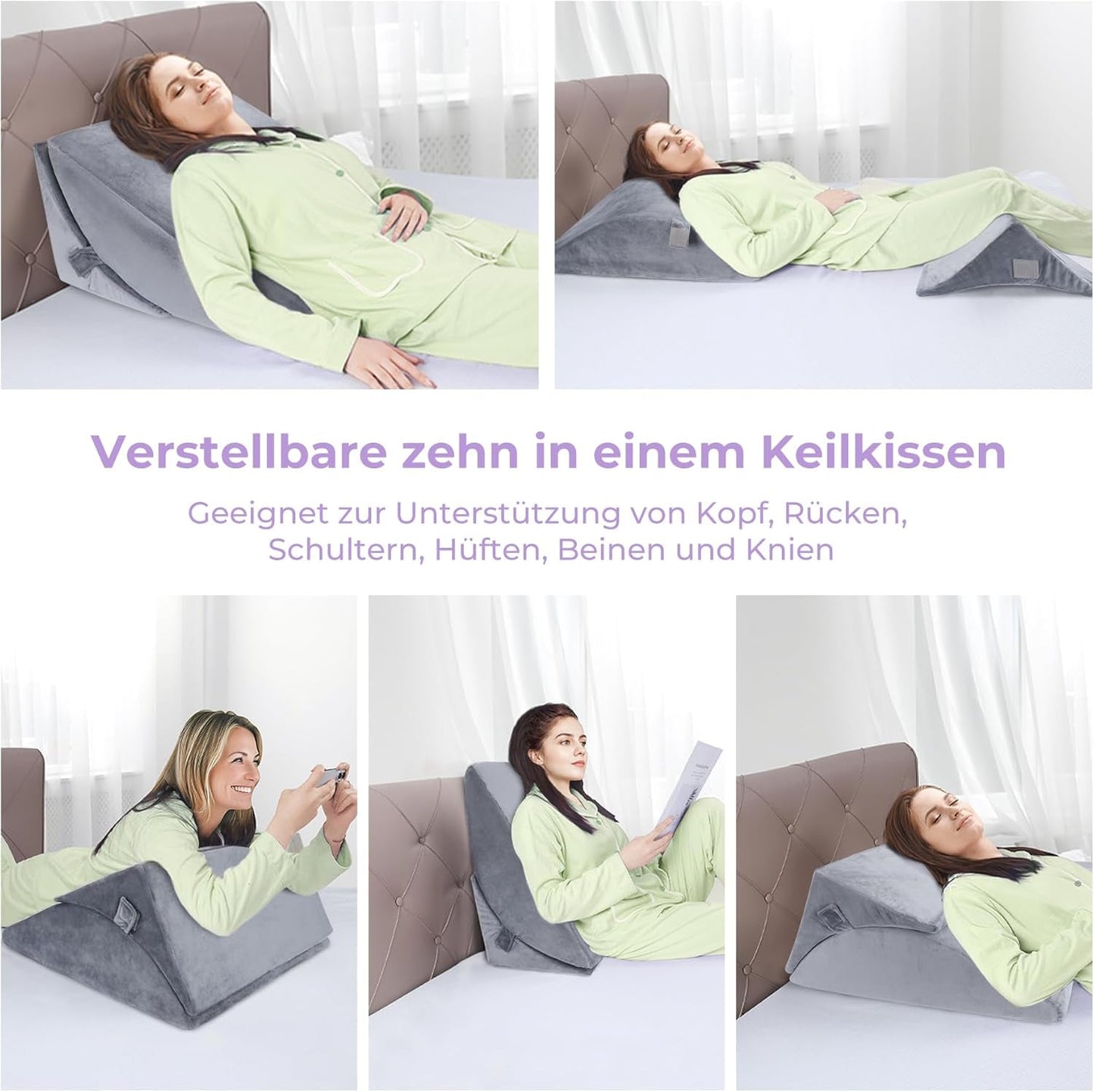 Højdensitetsskum justerbar fjerpude, ergonomisk rygpude til seng og sofa, anti-reflux læsepude til at sove, lege, se tv (tung)
