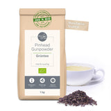 Pinhead Krudt Økologisk Grøn te Bulk 1 kg – Økologisk grøn te af høj kvalitet fra Kina – Let røget smag – Til gourmeter og tekendere – Mycupoftea
