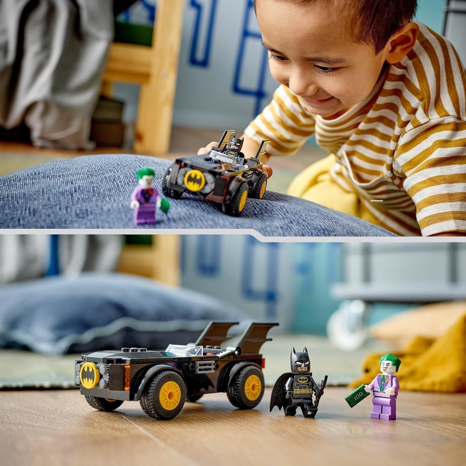 LEGO 76264 DC Chase in the Batmobile: Batman Vs. Joker-legetøjsbilsæt, Superhelte-startsæt med 2 minifigurer, Legetøj til førskolebørn, drenge, piger på 4+, Hurtige at samle Byggesæt Besuche den LEGO-Store