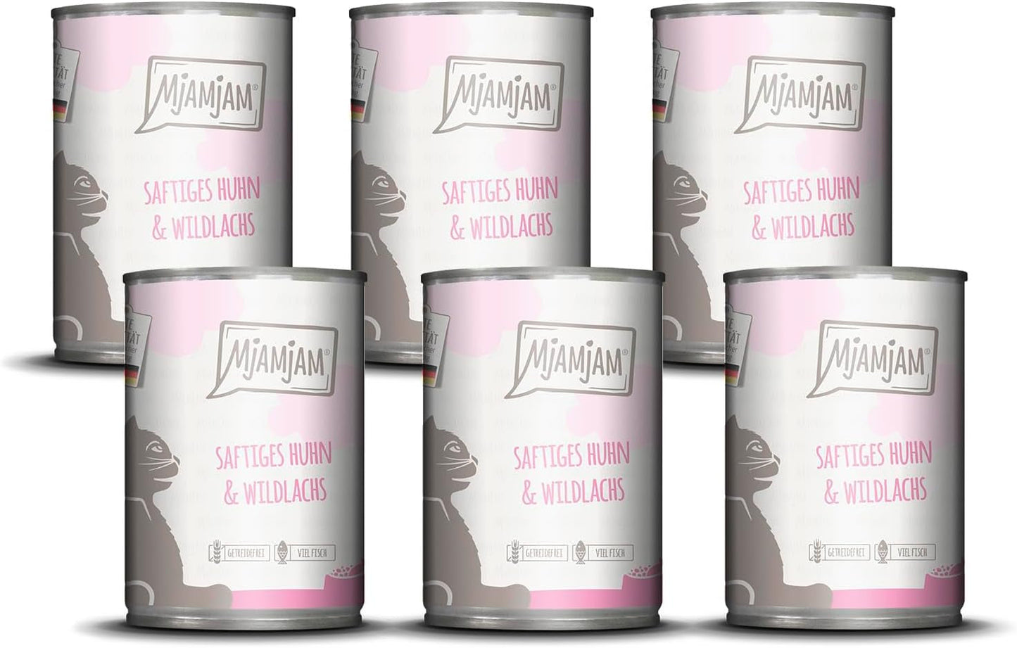 MjAMjAM - Premium våd kattefoder - saftig kylling og vild laks 6 pakke (6 x 400 g) Kornfri med ekstra kød