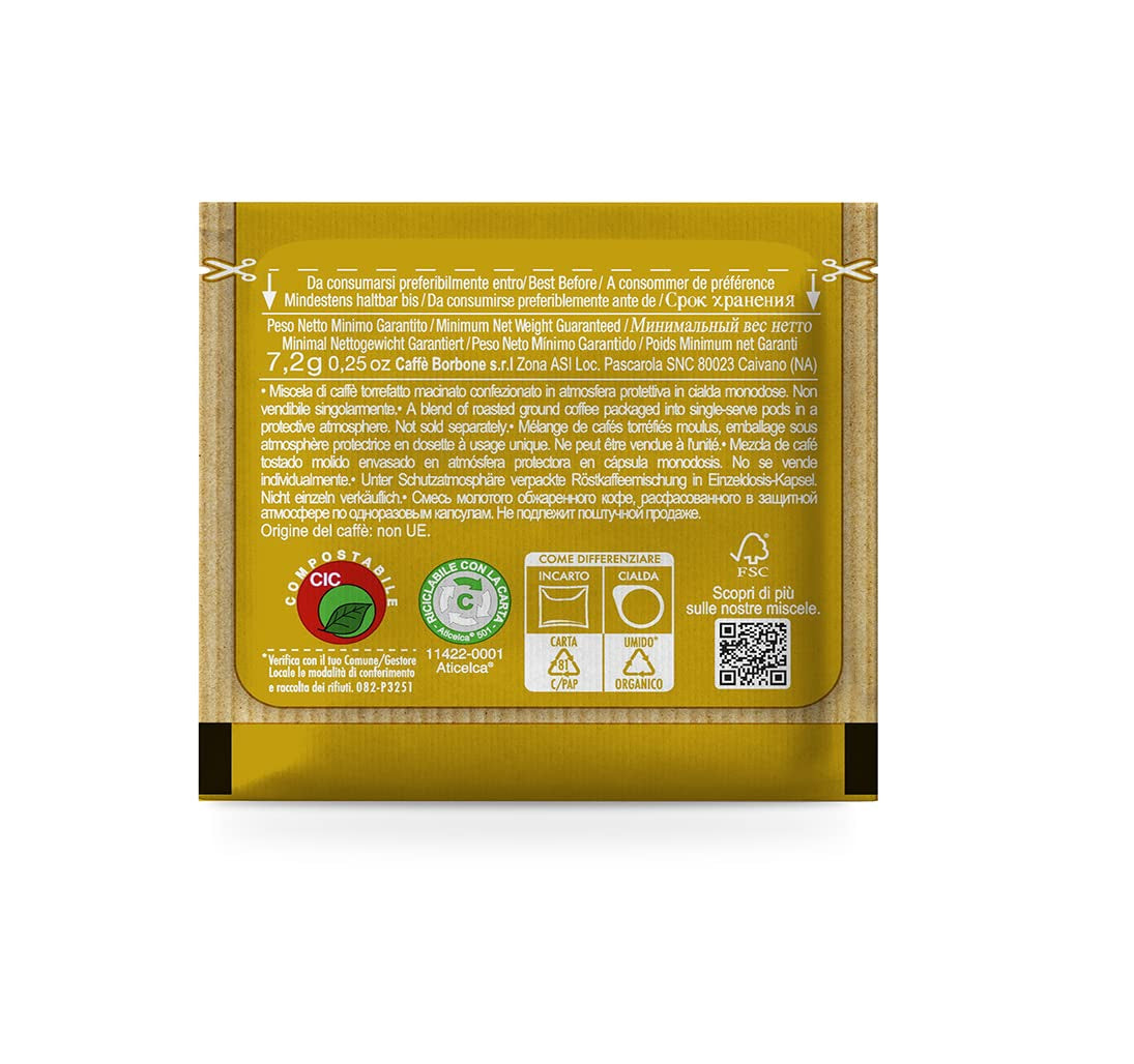 Caffè Borbone Kompostierbare Kaffeepads, Guld-Kaffeemischung - 100 Pads - Kompatibel med ESE System Papier Pads 44 mm